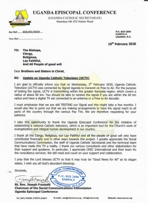 Update on Uganda Catholic Television  (UCTV)